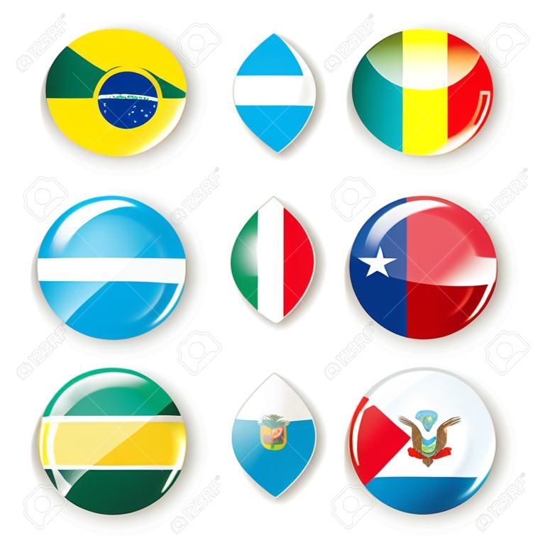 Glossy button flags - South America