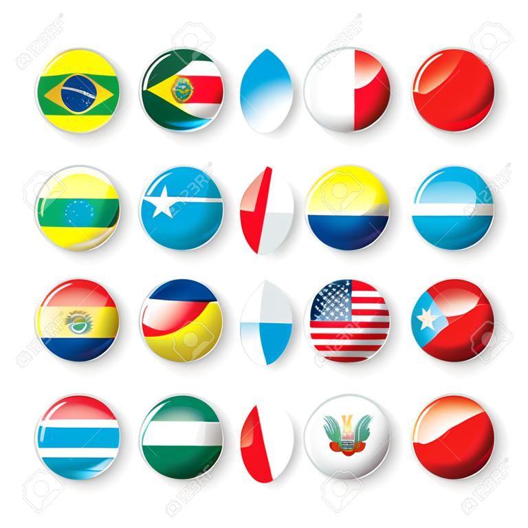 Glossy button flags - South America