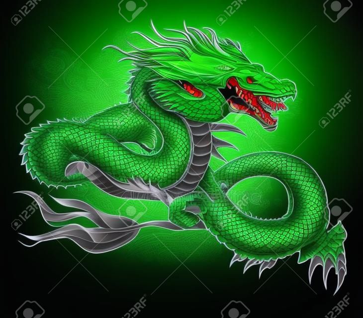 Ilustração de cabeça de dragão verde, esta é uma ilustração vetorial ideal para mascotes e tatuagens ou gráficos de camiseta