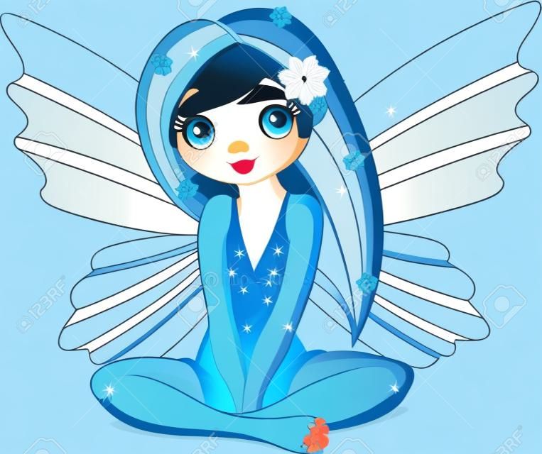 Ilustracja wektora cute niebieskiego, powiększonym little Wróżka