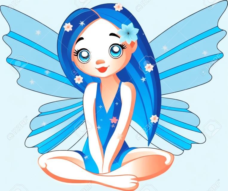 小さな妖精に座ってかわいいブルーのベクトル イラスト