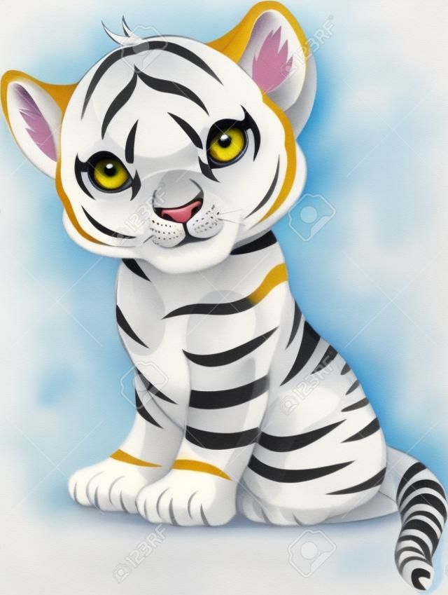 Un carattere carino di seduta cucciolo di tigre bianca.