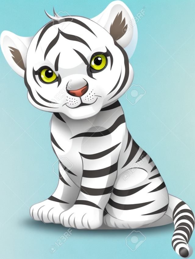 Un carattere carino di seduta cucciolo di tigre bianca.