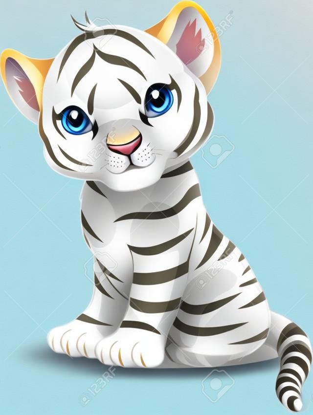 A cute character of sitting white tiger cub.
