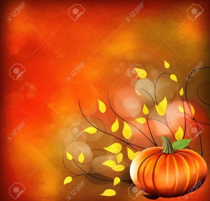 Outono Abóbora e folhas - fundo ilustrado.