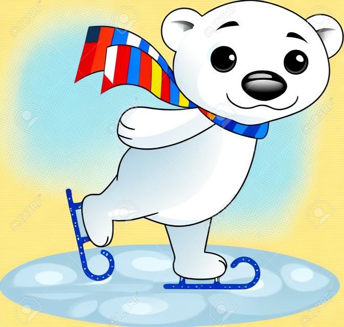 Иллюстрация милый белый медведь на коньках