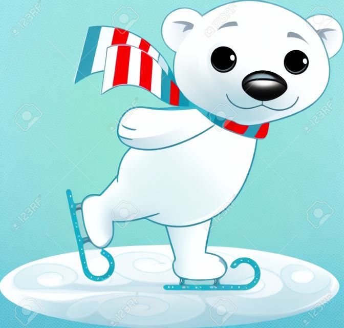 Иллюстрация милый белый медведь на коньках