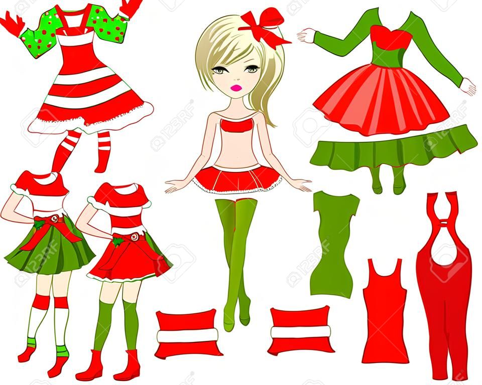 Paper Doll with different Christmas dresses
