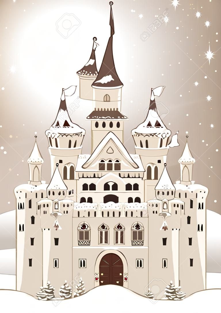 Invitation card with Magic Fairy Tale Winter Princess Castle 