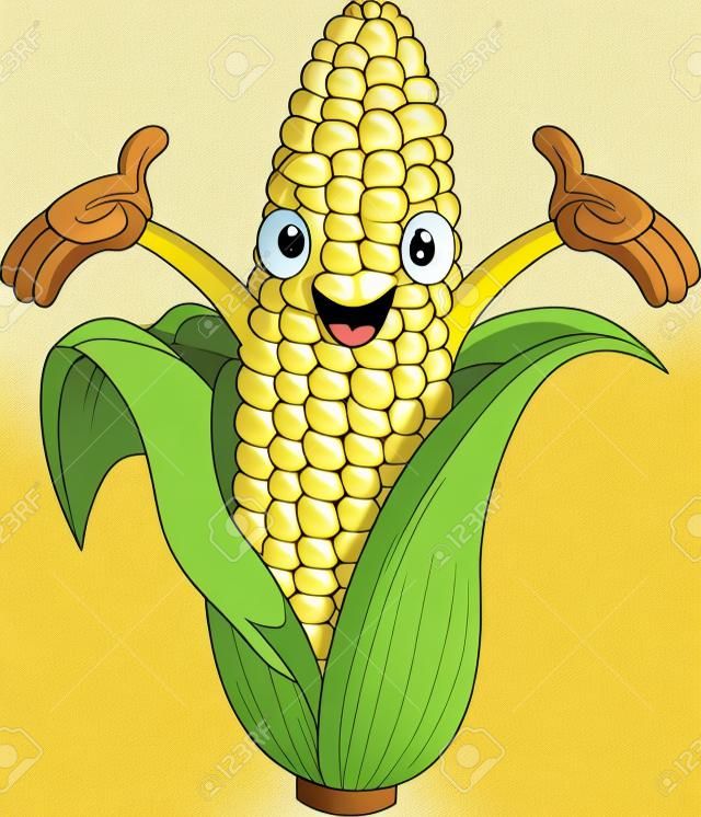 Illustration of a Sweet Corn Character Presenting Something