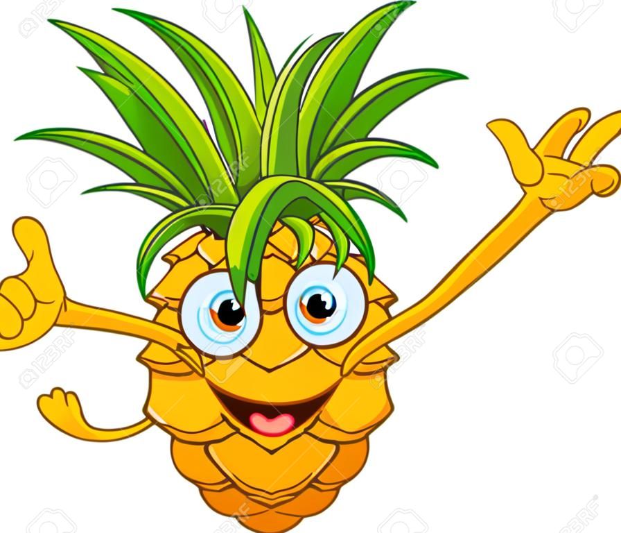 Illustration du caractère de bande dessinée d'ananas Enthousiaste