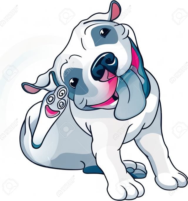 一個可愛的鬥牛犬的插圖抓在白色背景