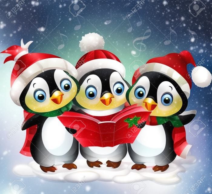 Tre simpatici carolers Natale pinguini