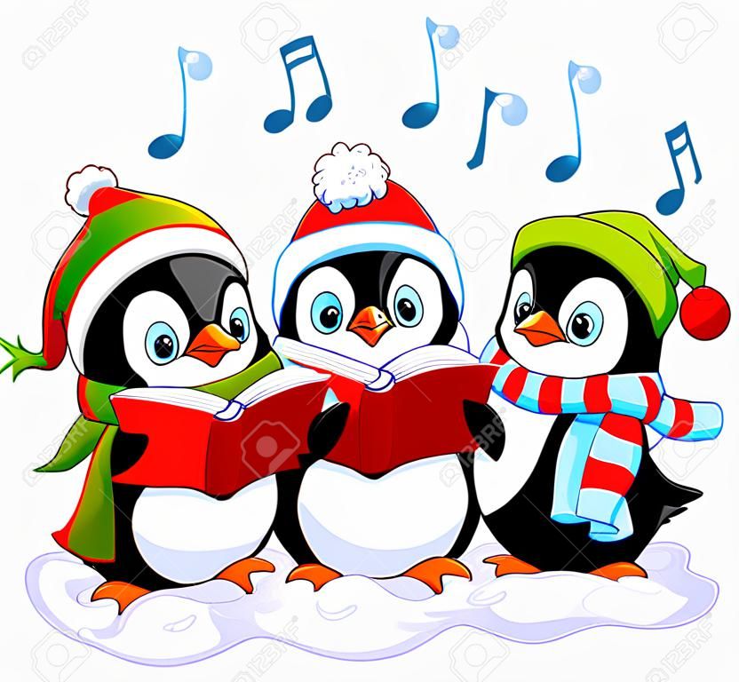 Drei nette Weihnachtscarolers Pinguine