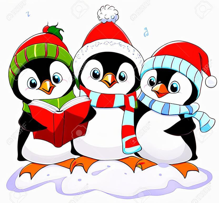 Três lindos pinguins de Natal