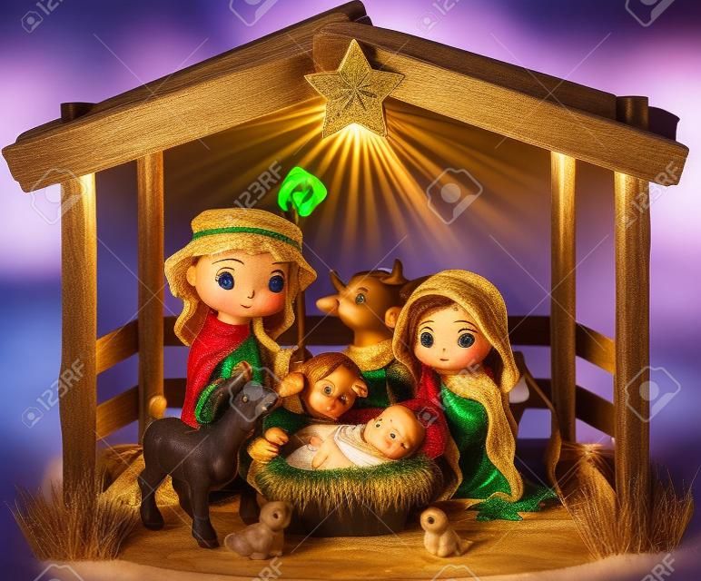 Kerstmis scene met heilige familie