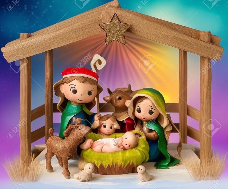 Christmas nativity scene with holy family  