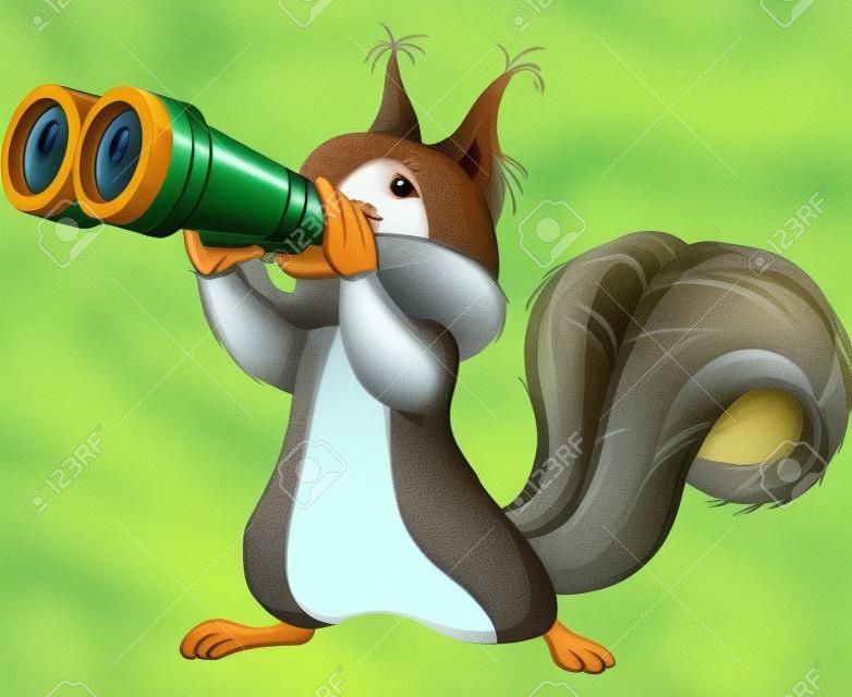 Illustration von sehr niedlichen Eichhörnchen in binokularen beobachten