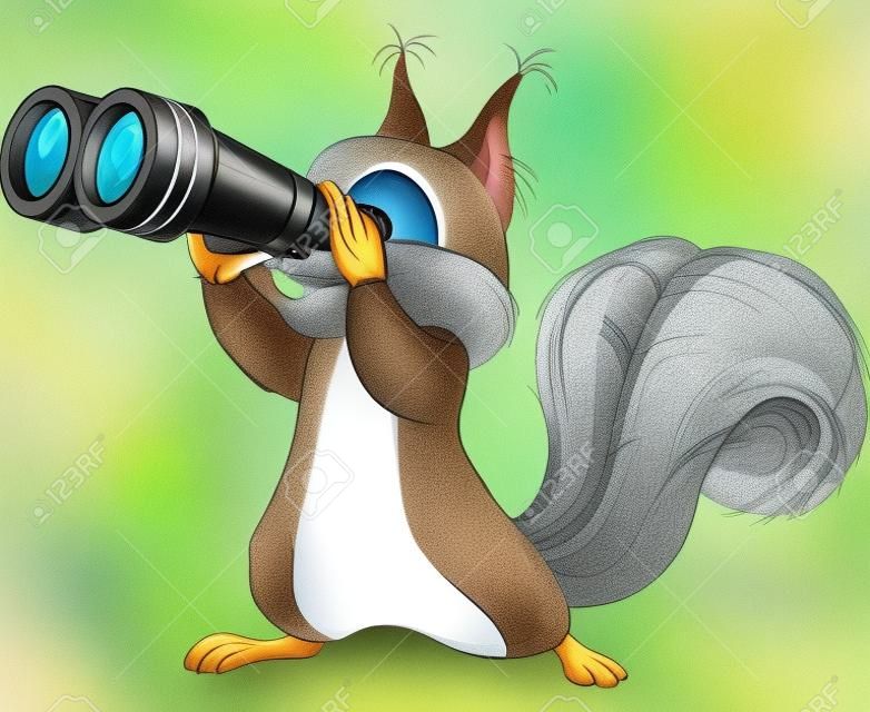 Illustration of very cute squirrel are watching into binocular