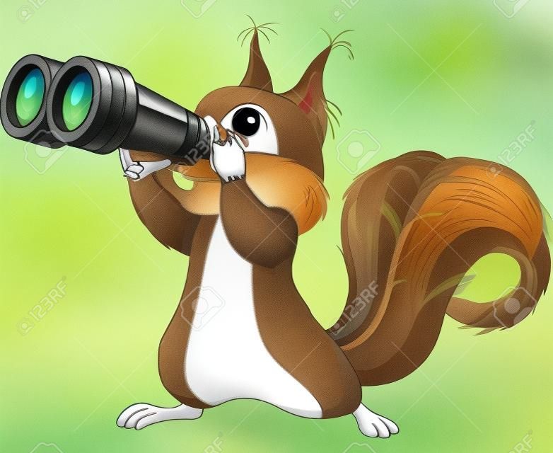 Ilustración de ardilla muy lindo está viendo en binoculares