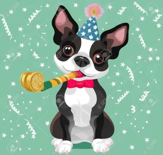 Ilustracja cute boston terrier świętować