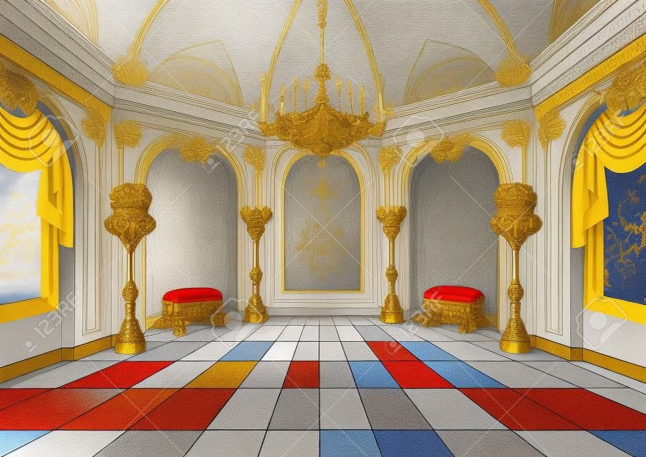 Ilustração, de, palácio, corredor
