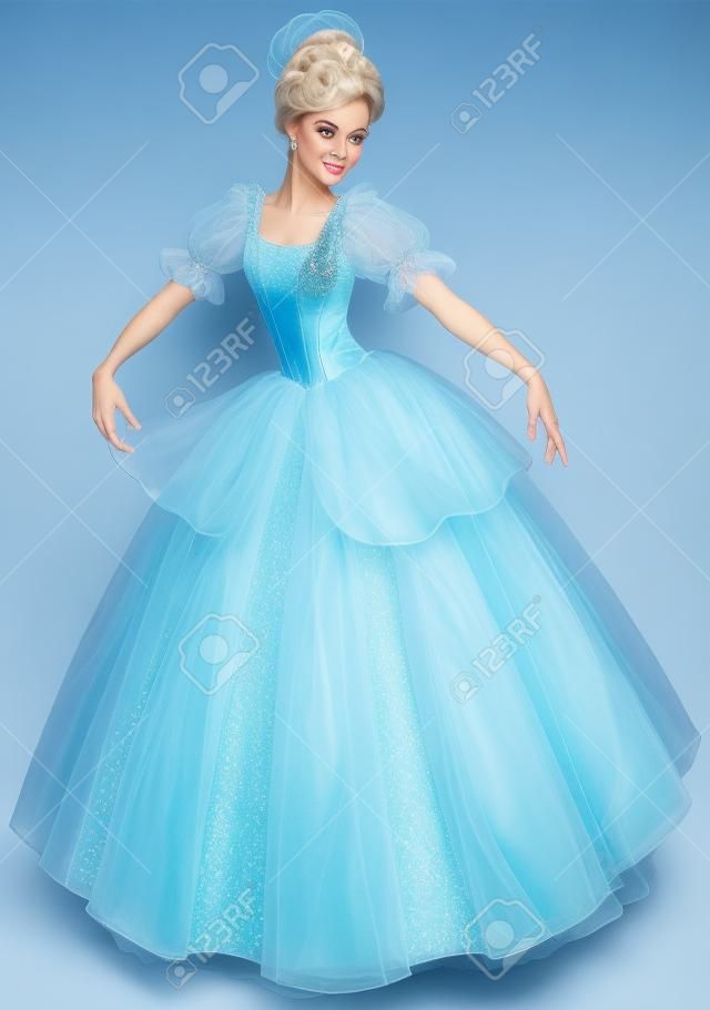 Cinderella is looking at her new ball dress