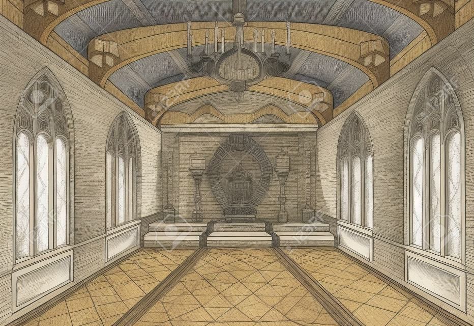 Ilustracja średniowiecznej sali zamkowej