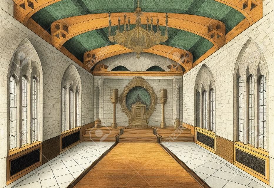 Illustration of medieval castle hall