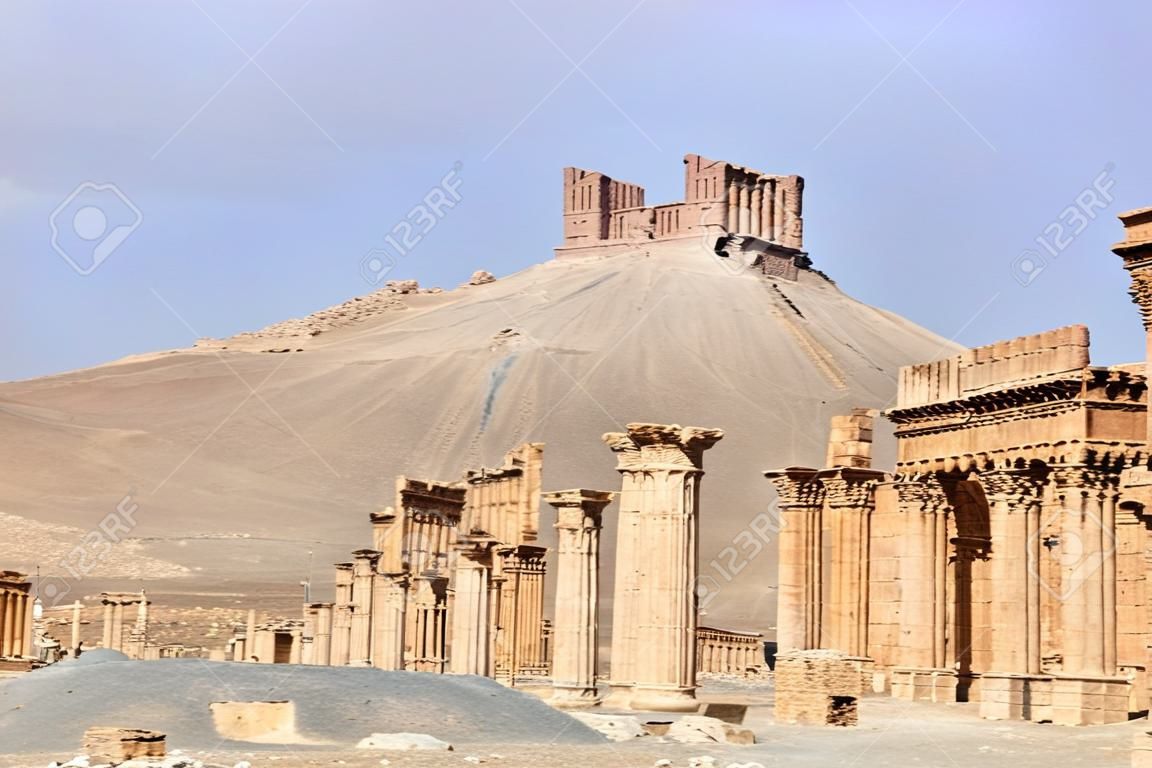 Ancient Roman time town in Palmyra (Tadmor), Syria. Greco-Roman & Persian Period. Fortress Qala'at Ibn Maan