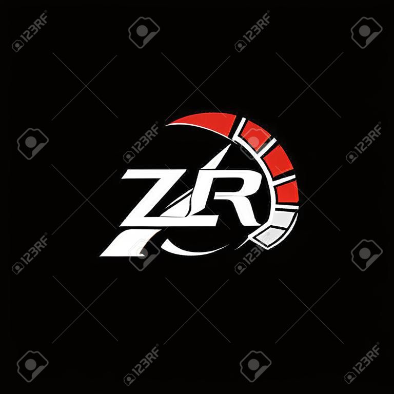 ZR logo initial monogram with speed meter style design in black background. Racing speed logo letter, speedometer monogram design.