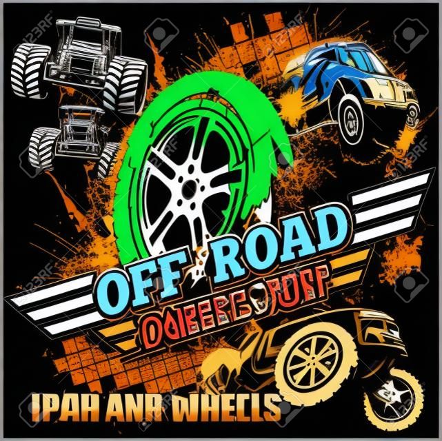 Emblem met off-road auto's - vector set