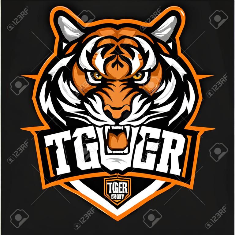 vettore arrabbiato tigre volto emblema dello sport su sfondo blsck