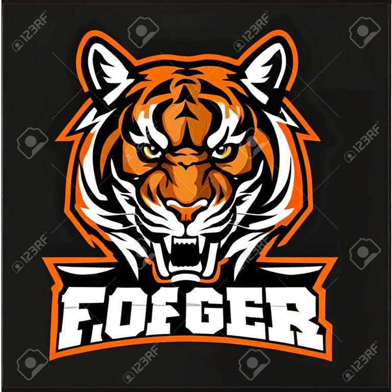 вектор сердитый тигр лицо спорта эмблема на фоне blsck