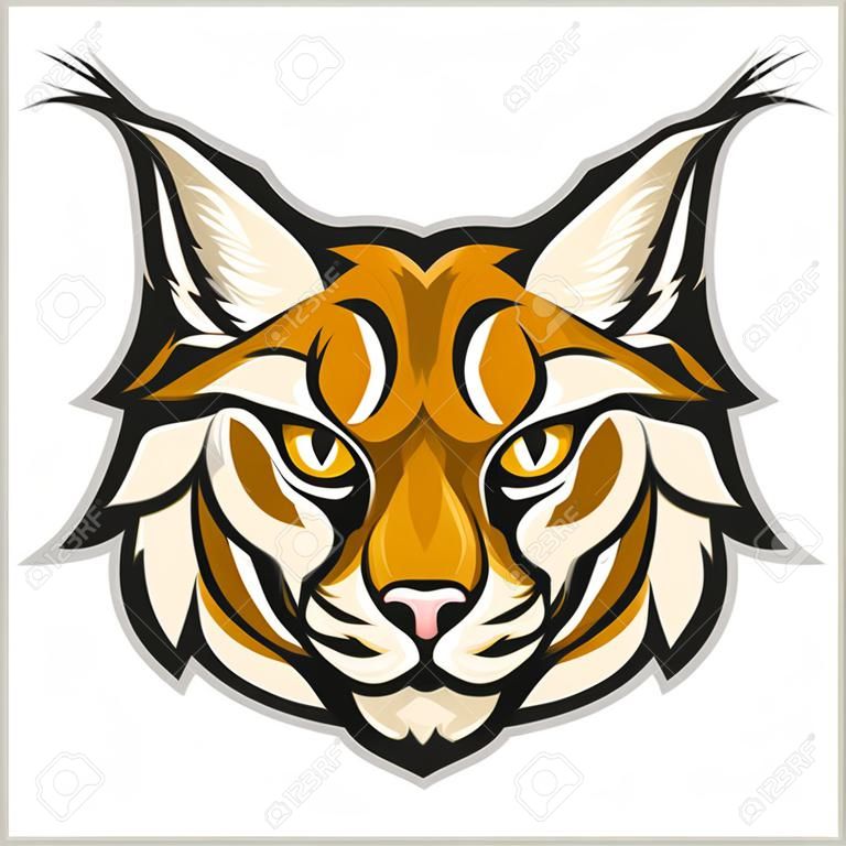 リングス マスコット ロゴ。白いベクトル イラストを分離した lynx の頭。
