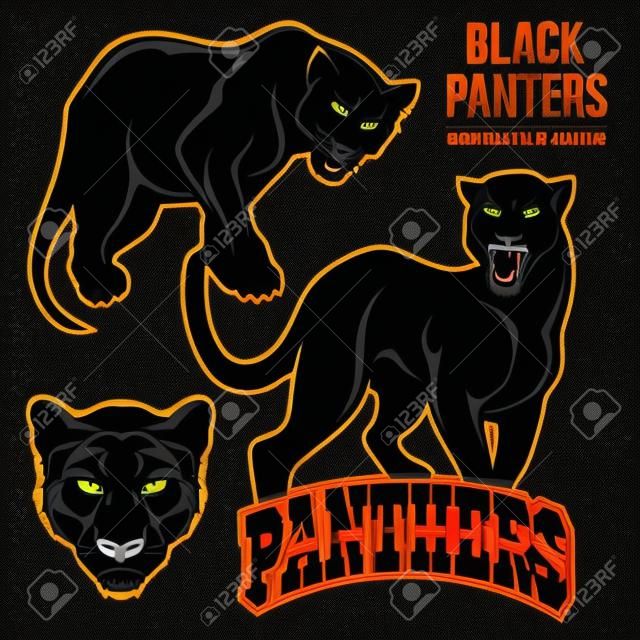 Black panthers - vector set isolated illustration.