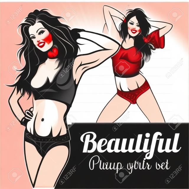 Pretty Pin up girl on white background. Vector illustration.