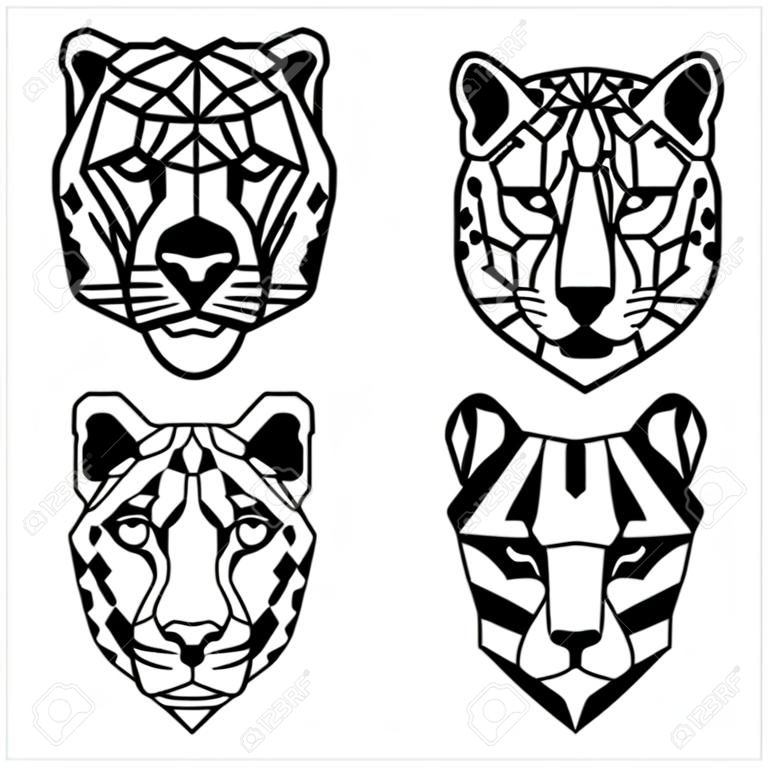 Cheetah en panter - dier hoofden iconen. Vector geometrische illustraties van wilde dieren.