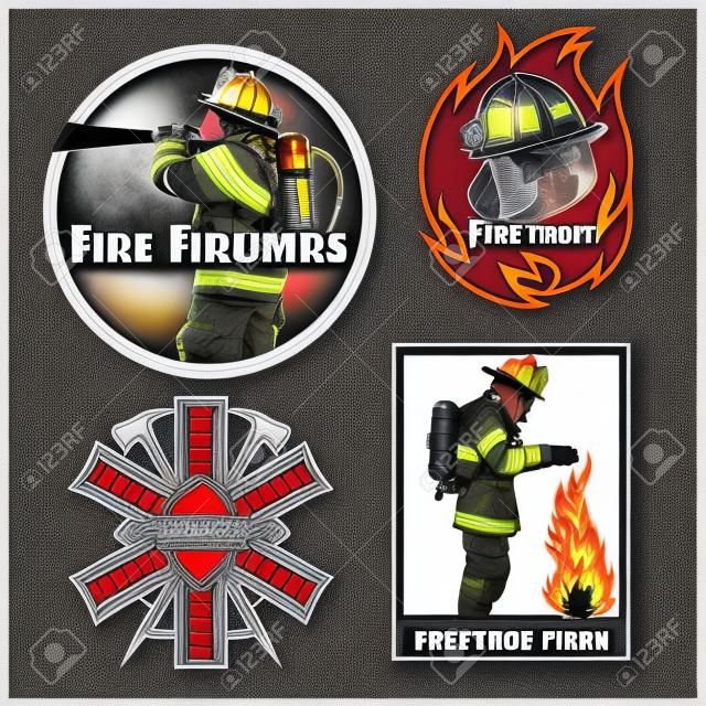 Firemans vector set - t-shirt graphics, fire department, sworn to protect