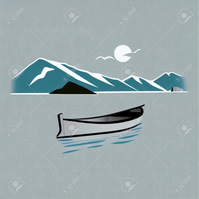 bateau sur le lac, chalet, paysage de montagne - pochoirs de la faune - silhouettes de montagne pour Cricut, clipart de la faune, fichier de coupe png, vecteur, conception de chemise en vinyle.