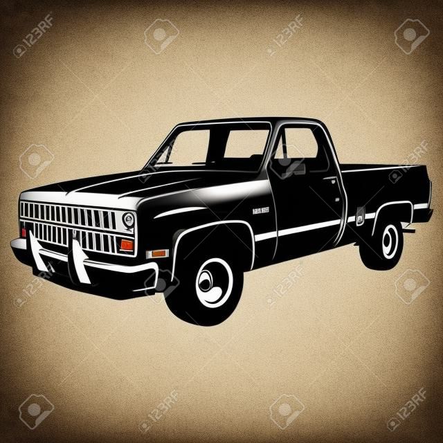 Pickup lifted 1972, Muscle car, Classic car, Stencil, Silhouette, Vector Clip Art - Truck 4x4 Off Road - Off-road car for tshirt and emblem
