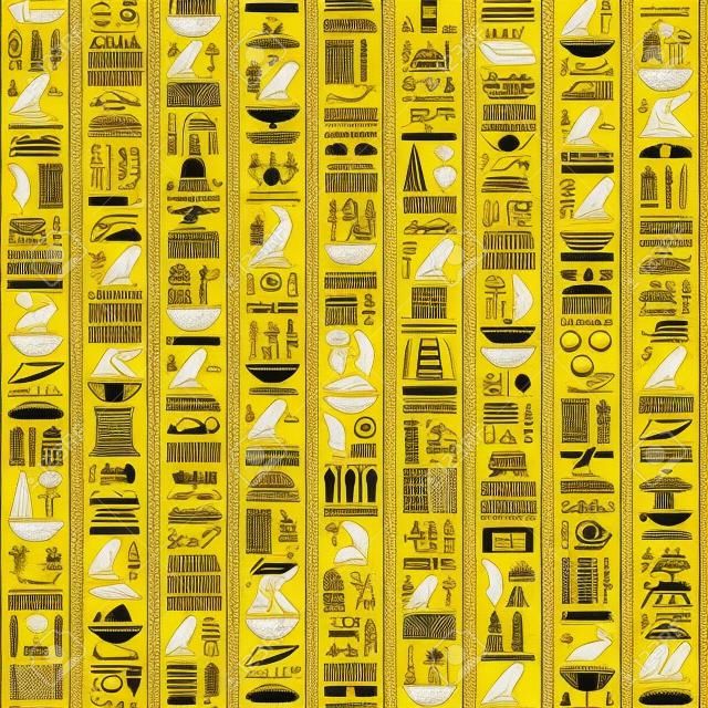 Egyptian hieroglyphs yellow-black color seamless