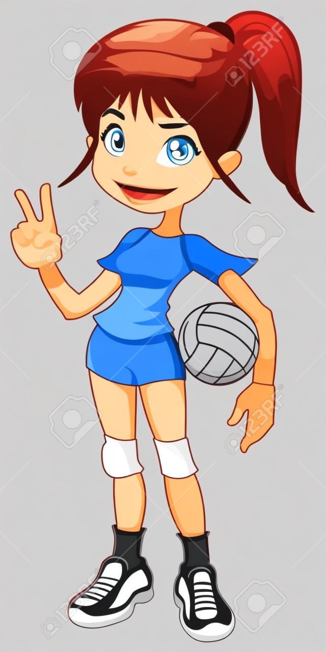 Jonge volleybalspeler, grappige cartoon en vector geïsoleerd karakter.