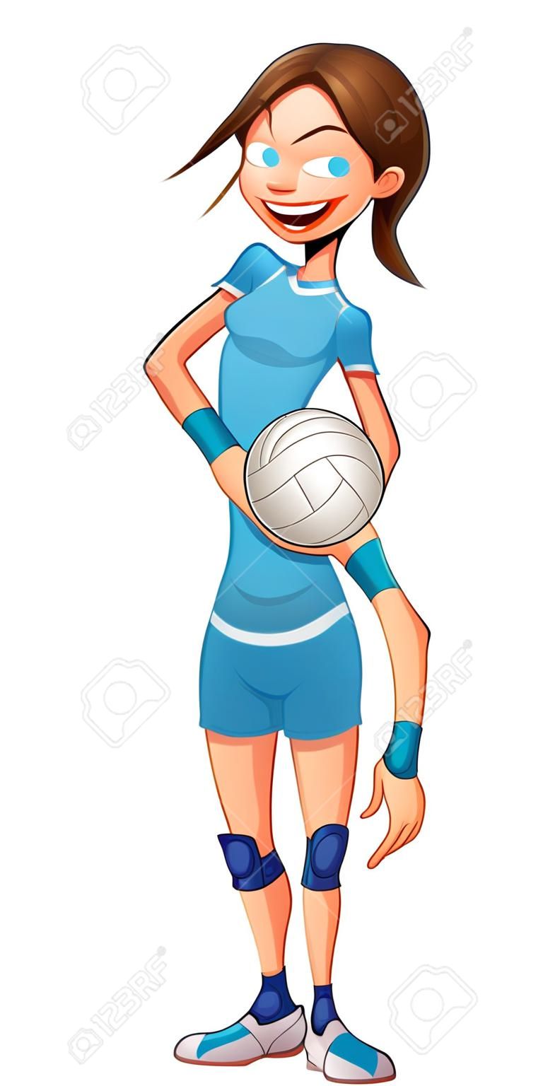 Young volleyball player. Funny cartoon and vector isolated character. 