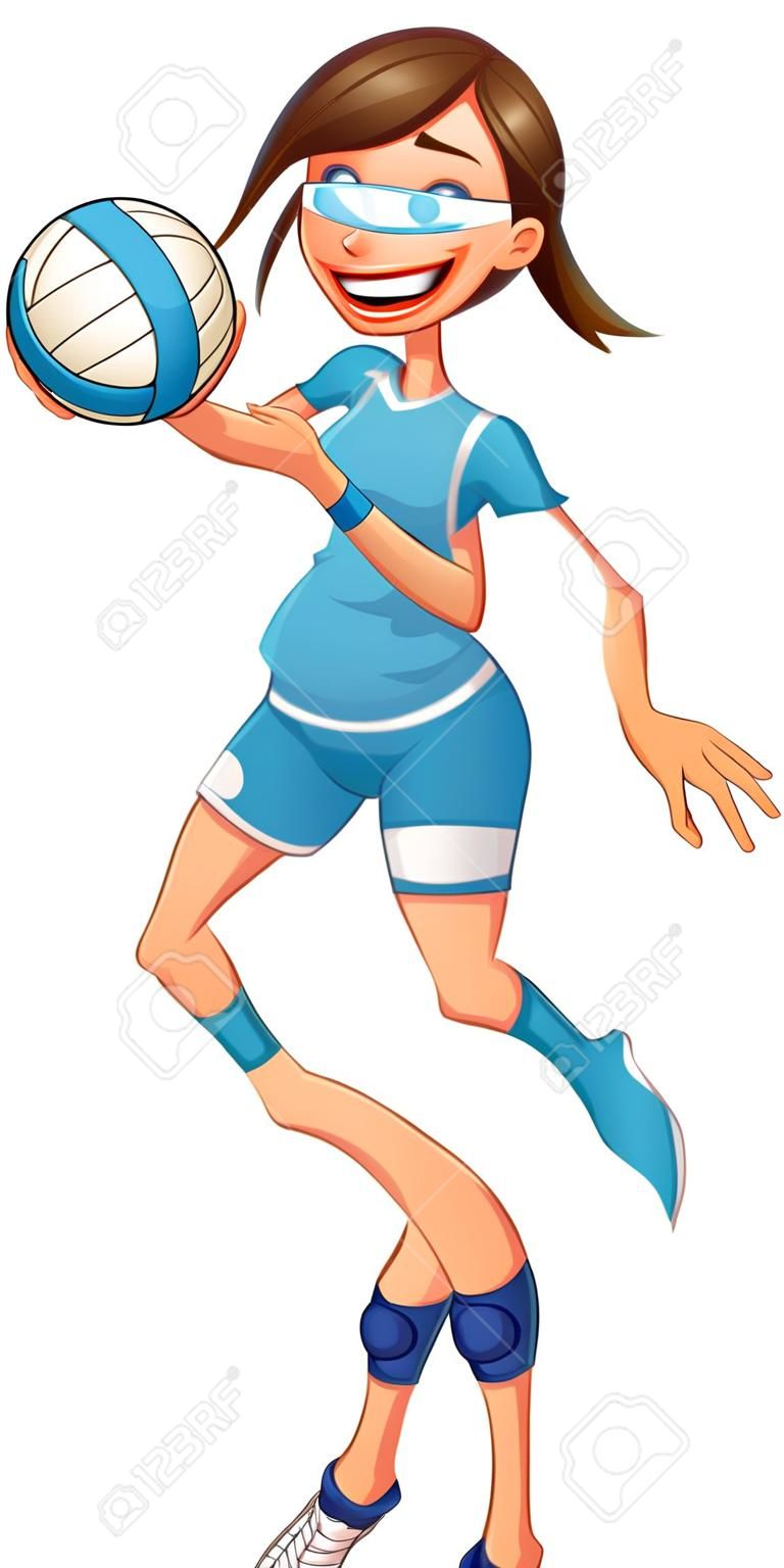 Jonge volleybalspeler, grappige cartoon en vector geïsoleerd karakter.