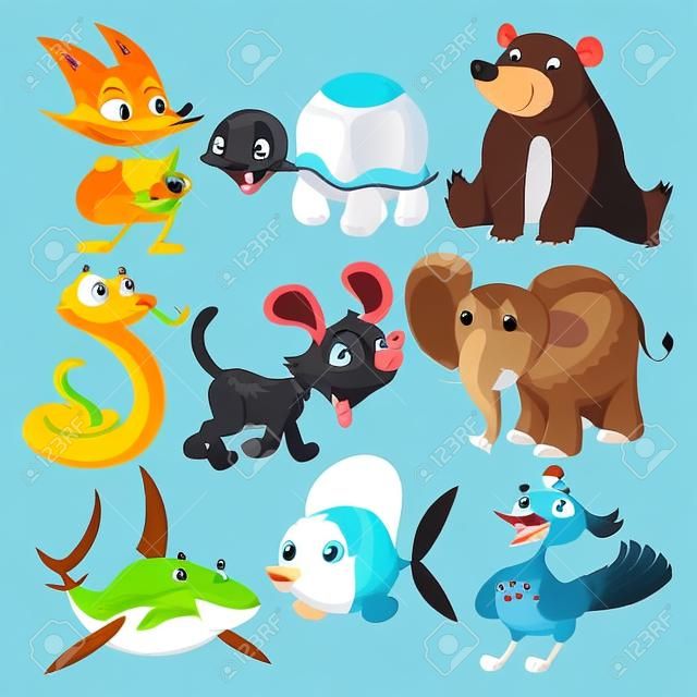 Conjunto de animales. Dibujos animados y personajes aislados.
