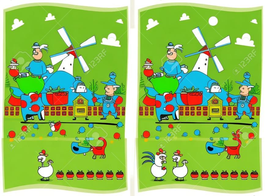 Spot the differences. Two images with ten changes between them, vector and cartoon illustrations