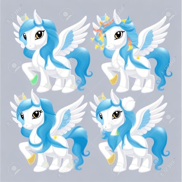 Baby Pegasus for freedom and magic cartoon vector isolated characters.