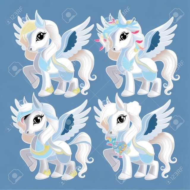 Baby Pegasus for freedom and magic cartoon vector isolated characters.