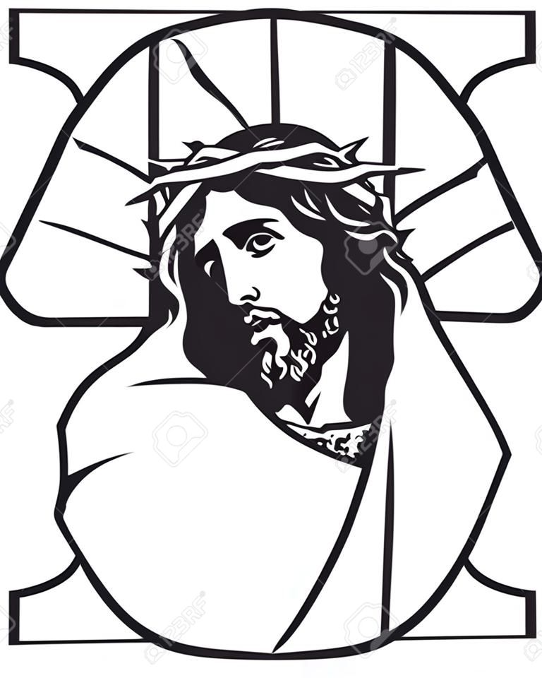 ilustração vetorial, de, jesus, cristo, carregar, cruz